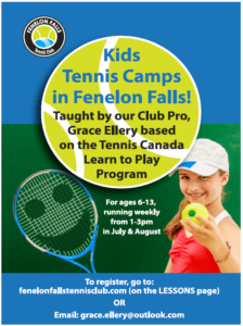 Kids Tennis Camps in Fenelon Falls register on fenelonfallstennisclub.com