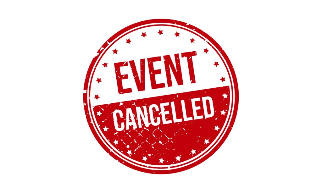 Image depicts a circle with Event Cancelled written on it
