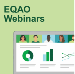 Image depicts graphs and the print EQAO Webinars