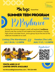 Poster advertising a summer program hosted by BGC Kawartha for youth ages 12 to 18.