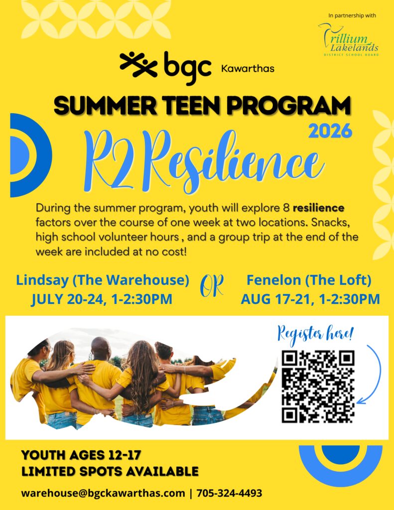Poster advertising a summer program hosted by BGC Kawartha for youth ages 12 to 18.