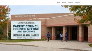 a graphic, outlining the upcoming parent council and elections coming up at Langton PS, September 28, 2026 @ 6pm.