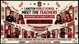 Langton Meet the Teacher event, September 16, 2026, from 5pm to 6pm, at 35 Wynchwood Crescent